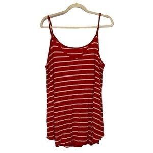 Bright red white striped tank, spaghetti strap, loose and flowy XL